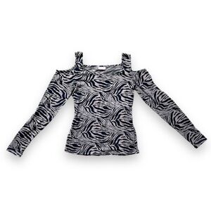 Vintage Y2K Alloy Zebra Print Cold Shoulder Long Sleeve Top Women’s Size Small